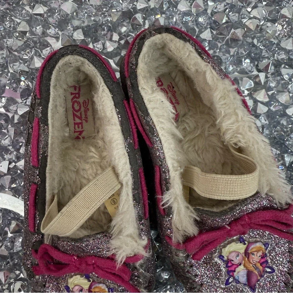 Disney moccasins Frozen Elsa princess sparkly Glitter Slippers with Pink Laces